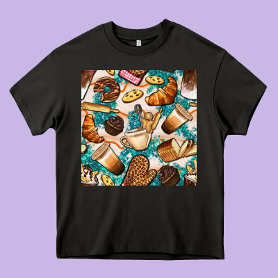 Bakery Coffee Cups Cookie And Donut With Turquoise Glitter Seamless Pa Heavy Core Tee Designed By Bundleandbundleshop