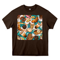 Chocolate Brown bakery coffee cups cookie and donut with turquoise glitter seamless pa Heavy Core Tee - BundleAndBundleShop