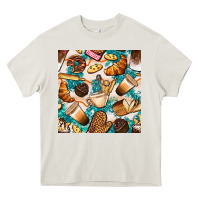 Cream bakery coffee cups cookie and donut with turquoise glitter seamless pa Heavy Core Tee - BundleAndBundleShop