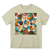 Mossy bakery coffee cups cookie and donut with turquoise glitter seamless pa Heavy Core Tee - BundleAndBundleShop