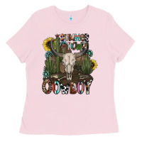 Bubblegum Pink summer down cowboy Ladies Tee - CowhideDigitalArt