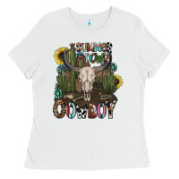 White summer down cowboy Ladies Tee - CowhideDigitalArt