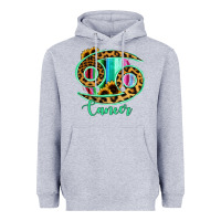 Heather Grey Cancer Zodiac Sign Sunflower Leopard Serape Heavyweight Hoodie - RanaPortraitStore