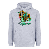 Heather Grey Capricorn Zodiac Sign Sunflower Leopard Serape Heavyweight Hoodie - RanaPortraitStore
