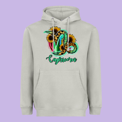 Capricorn Zodiac Sign Sunflower Leopard Serape Heavyweight Hoodie Designed By Ranaportraitstore