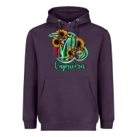 Plum Capricorn Zodiac Sign Sunflower Leopard Serape Heavyweight Hoodie - RanaPortraitStore
