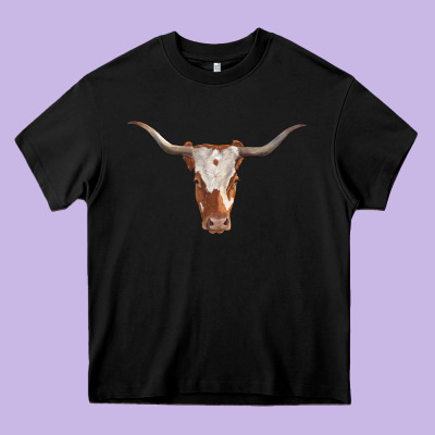 Longhorn Cow Head Heavy Core Tee Designed By Ranaportraitstore
