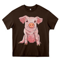 Chocolate Brown sitting pig Heavy Core Tee - RanaPortraitStore