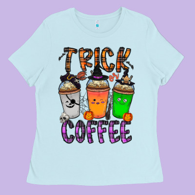 Trick Or Coffee Ladies Tee Designed By Cowhidedigitalart
