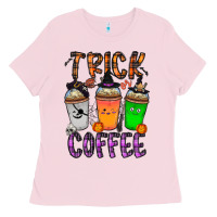 Bubblegum Pink trick or coffee Ladies Tee - CowhideDigitalArt