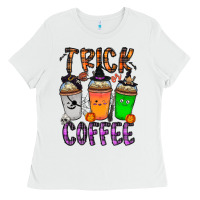 White trick or coffee Ladies Tee - CowhideDigitalArt
