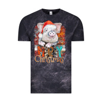 Cloud Black merry Christmas pig Vintage Tee - CowhideDigitalArt