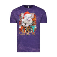 Cloud Purple merry Christmas pig Vintage Tee - CowhideDigitalArt