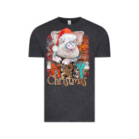 Vintage Black merry Christmas pig Vintage Tee - CowhideDigitalArt