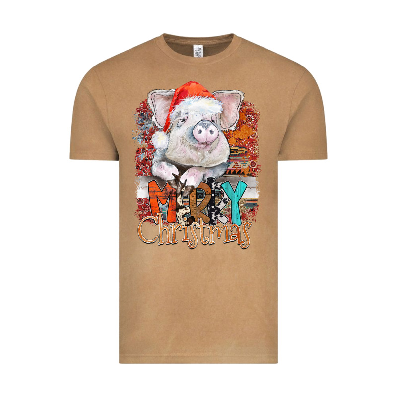 Merry Christmas Pig Vintage Tee by CowhideDigitalArt | Teevron