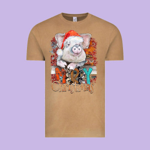 Merry Christmas Pig Vintage Tee Designed By Cowhidedigitalart