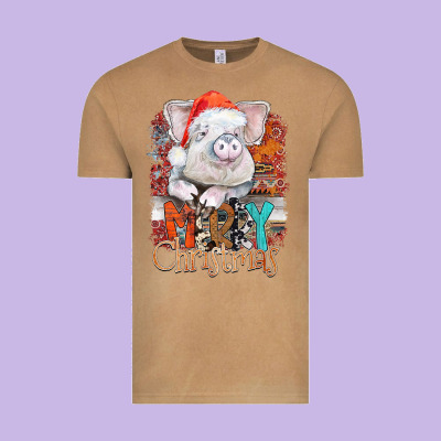 Merry Christmas Pig Vintage Tee Designed By Cowhidedigitalart