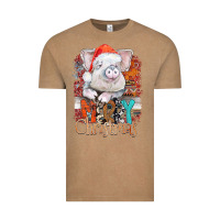 Vintage Coffee merry Christmas pig Vintage Tee - CowhideDigitalArt