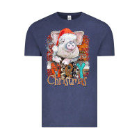Vintage Denim merry Christmas pig Vintage Tee - CowhideDigitalArt