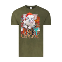Vintage Olive merry Christmas pig Vintage Tee - CowhideDigitalArt