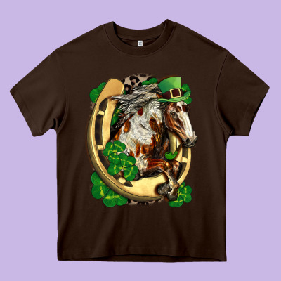 Horse With Horseshoe St Patricks Day Heavy Core Tee Designed By Fadigitalartstudio