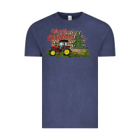 Vintage Denim merry Christmas tractor tree Vintage Tee - CowhideDigitalArt