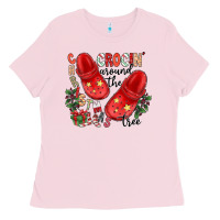 Bubblegum Pink christmas crocin around the tree Ladies Tee - CowhideDigitalArt