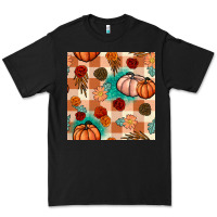Black floral pumpkins seamless pattern Premium Tee - BundleAndBundleShop