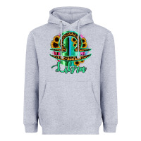 Heather Grey Libra Zodiac Sign Sunflower Leopard Serape Heavyweight Hoodie - RanaPortraitStore