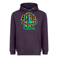 Plum Libra Zodiac Sign Sunflower Leopard Serape Heavyweight Hoodie - RanaPortraitStore
