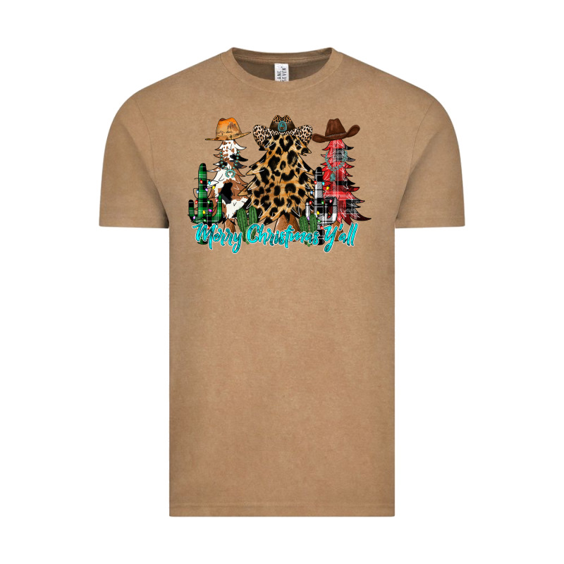 Merry Christmas Y'all Christmas Trees Vintage Tee by CowhideDigitalArt | Teevron