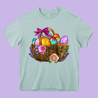 Easter Eggs Hamper Heavy Core Tee Designed By Bundleandbundleshop