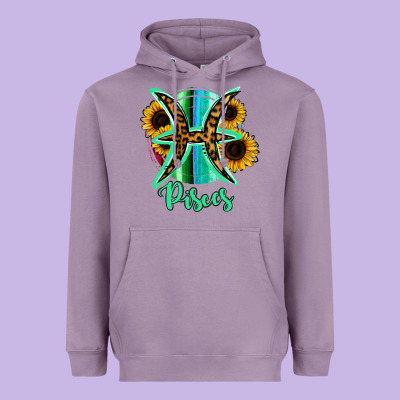 Pisces Zodiac Sign Sunflower Leopard Serape Heavyweight Hoodie Designed By Ranaportraitstore