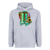 Heather Grey Scorpio Zodiac Sign Sunflower Leopard Serape Heavyweight Hoodie - RanaPortraitStore