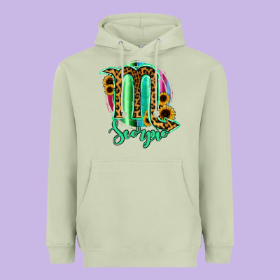 Scorpio Zodiac Sign Sunflower Leopard Serape Heavyweight Hoodie Designed By Ranaportraitstore