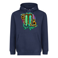 Navy Scorpio Zodiac Sign Sunflower Leopard Serape Heavyweight Hoodie - RanaPortraitStore