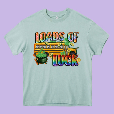 Loads Of Luck With School Bus St. Patrick's Day Heavy Core Tee Designed By Fadigitalartstudio