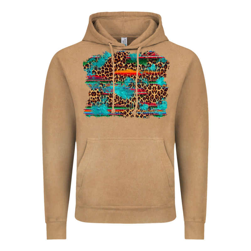 Western Serape Leopard Bull Skull Turquoise  Background Vintage Hoodie by Artiststas | Teevron