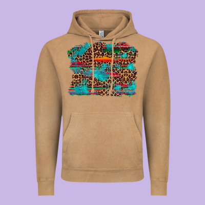 Western Serape Leopard Bull Skull Turquoise  Background Vintage Hoodie Designed By Artiststas