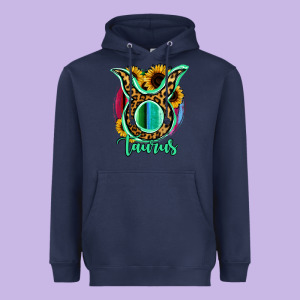 Taurus Zodiac Sign Sunflower Leopard Serape Heavyweight Hoodie Designed By Ranaportraitstore