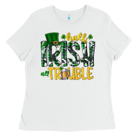 White Half Irish All Trouble Ladies Tee - CowhideDigitalArt