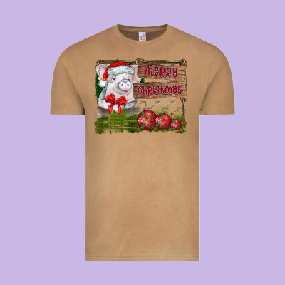 Merry Christmas Pig Vintage Tee Designed By Cowhidedigitalart