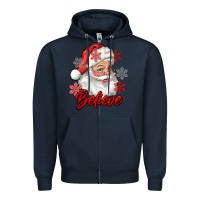 Navy santa believe Zipper Hoodie - RanaPortraitStore