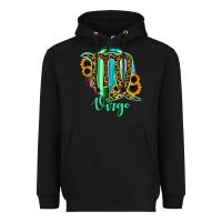 Black Virgo Zodiac Sign Sunflower Leopard Serape Heavyweight Hoodie - RanaPortraitStore