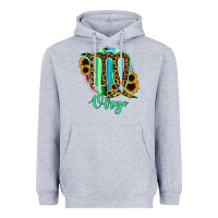 Heather Grey Virgo Zodiac Sign Sunflower Leopard Serape Heavyweight Hoodie - RanaPortraitStore