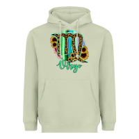 Matcha Virgo Zodiac Sign Sunflower Leopard Serape Heavyweight Hoodie - RanaPortraitStore