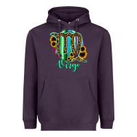 Plum Virgo Zodiac Sign Sunflower Leopard Serape Heavyweight Hoodie - RanaPortraitStore