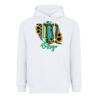 White Virgo Zodiac Sign Sunflower Leopard Serape Heavyweight Hoodie - RanaPortraitStore