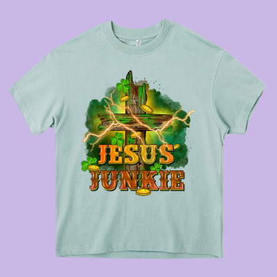 Jesus Junkie St. Patricks Day Heavy Core Tee Designed By Fadigitalartstudio