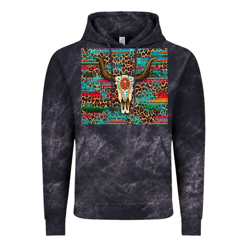 Western Serape Leopard Bull Skull Turquoise Vintage Hoodie by Artiststas | Teevron